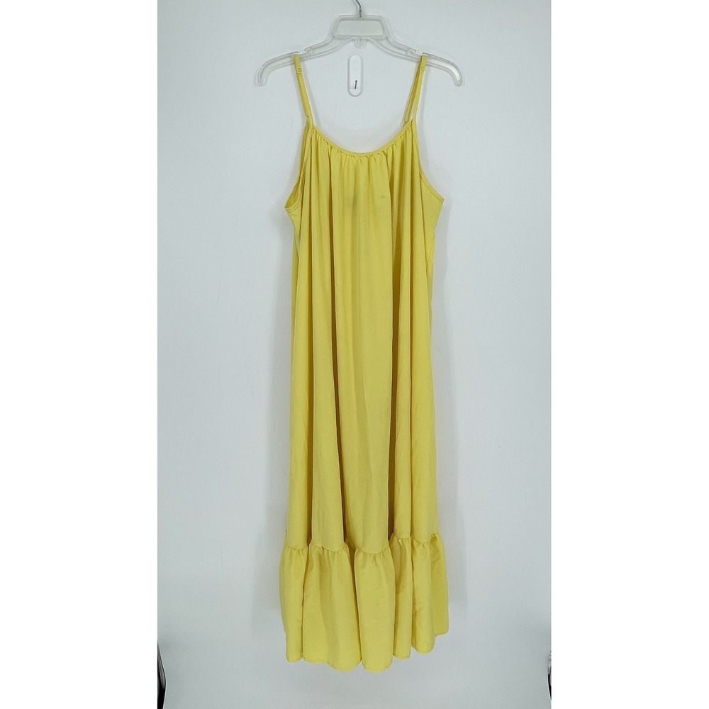Shein‎ Curve Women's Yellow Ruffle Stretch Spaghetti Strap Maxi Dress Size 2XL